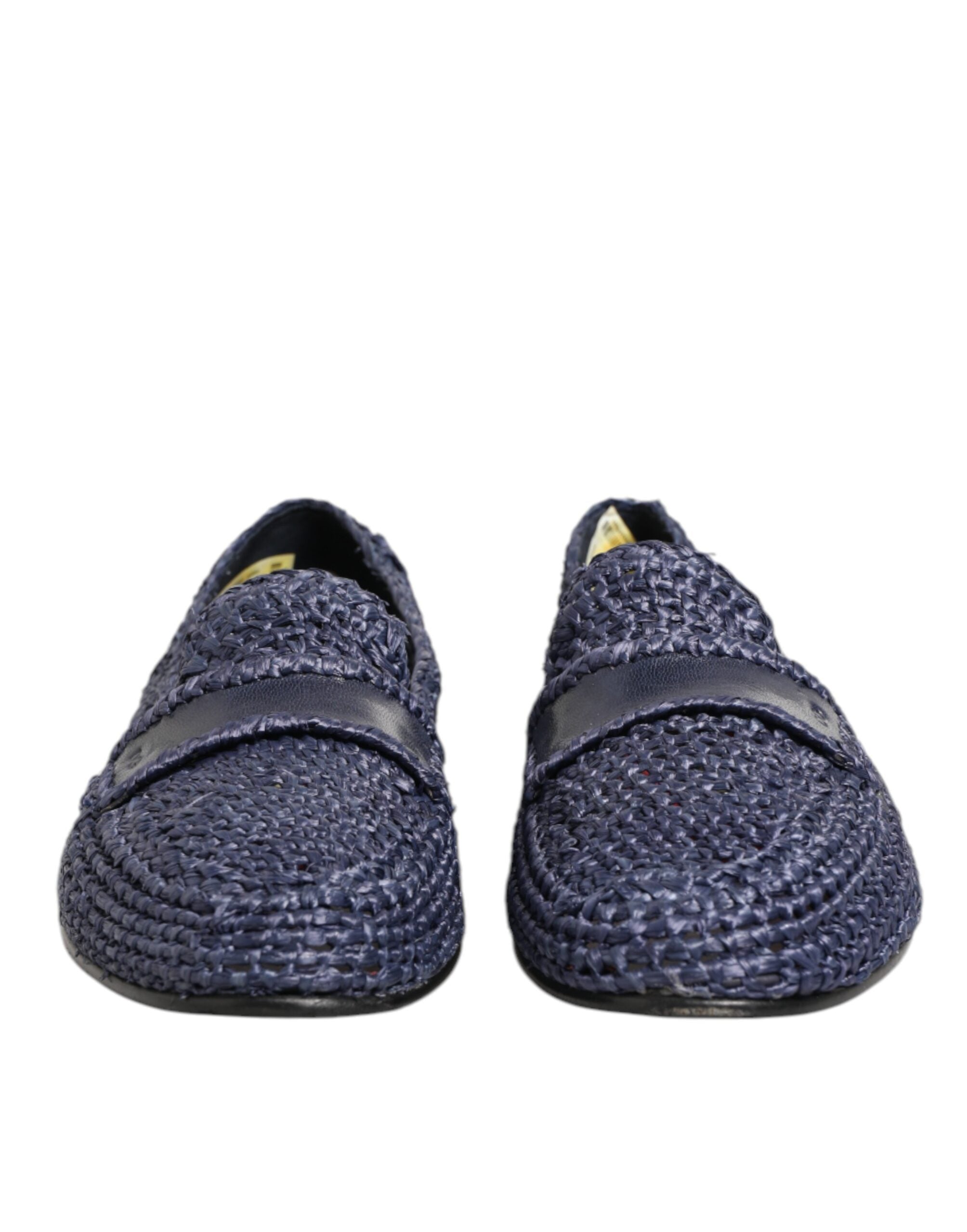 Dolce & Gabbana Blue Woven Leather Slip On Loafers Men Shoes