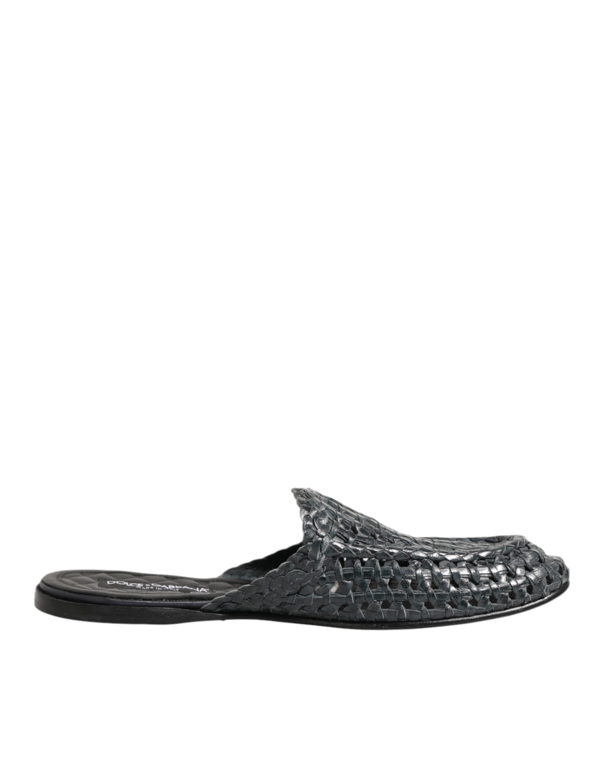 Dolce & Gabbana Blue Woven Slides MULES Men Sandals Shoes
