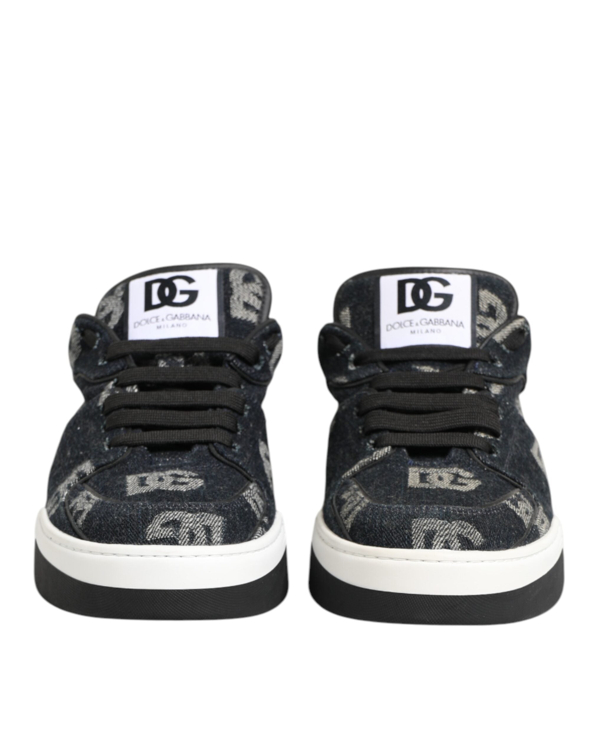 Dolce & Gabbana Blue Cotton Denim Logo Low Top Sneakers Shoes
