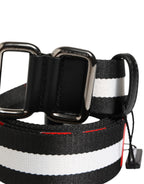 Dolce & Gabbana Black White Striped Logo Metal Buckle Belt