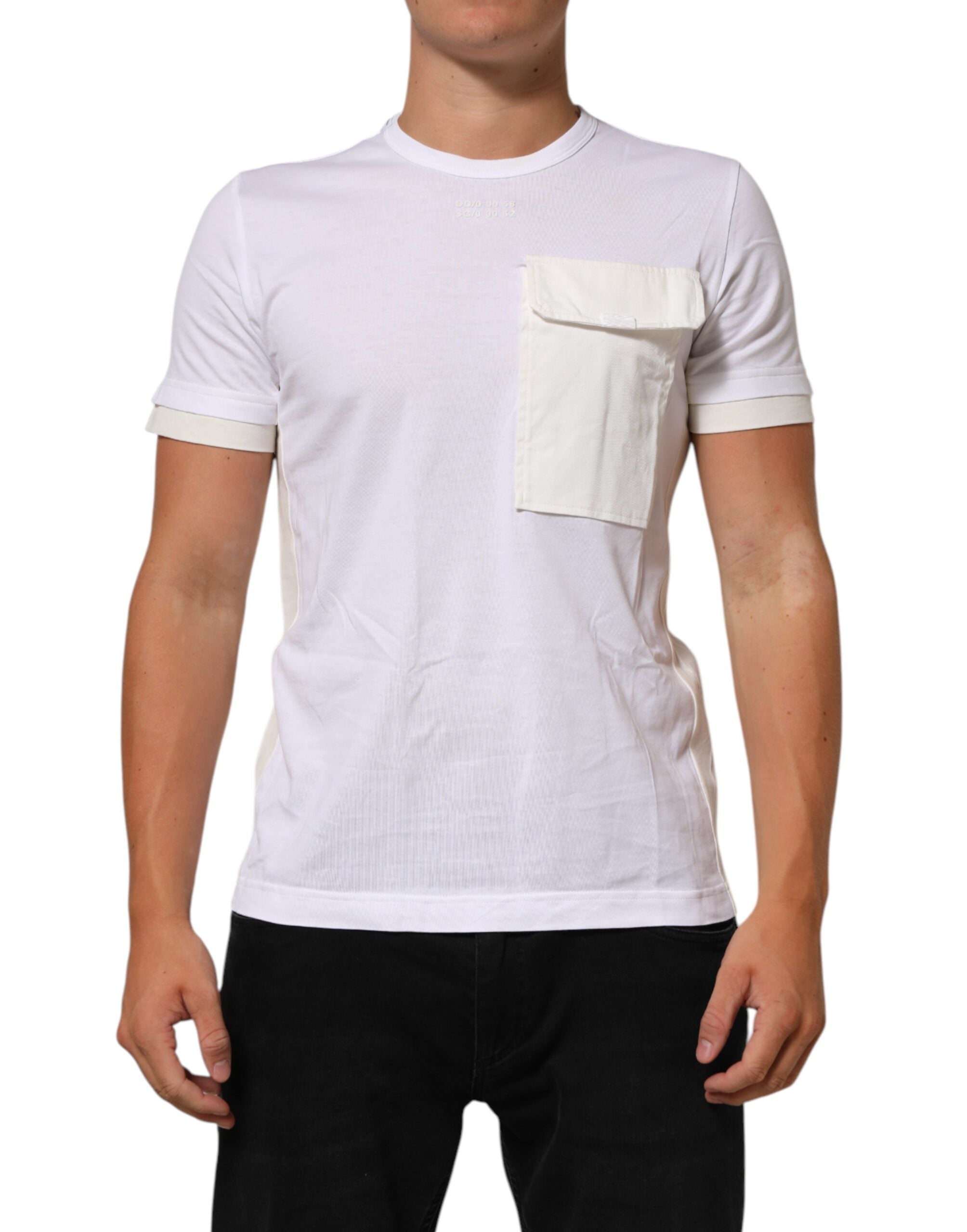 Dolce & Gabbana White Cotton Pocket Crew Neck Men Tee T-shirt