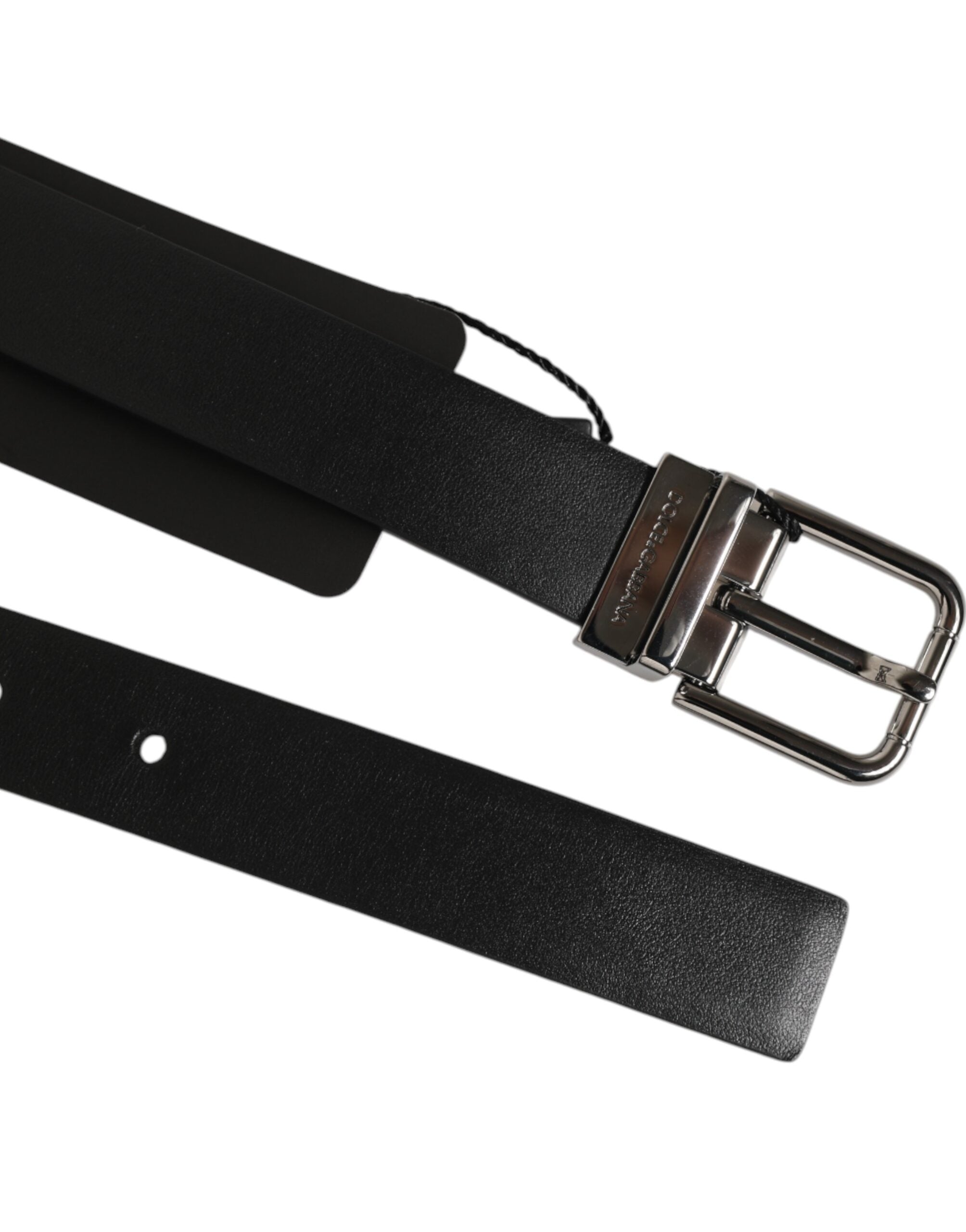 Dolce & Gabbana Black Leather Studded Silver-Tone Buckle Belt