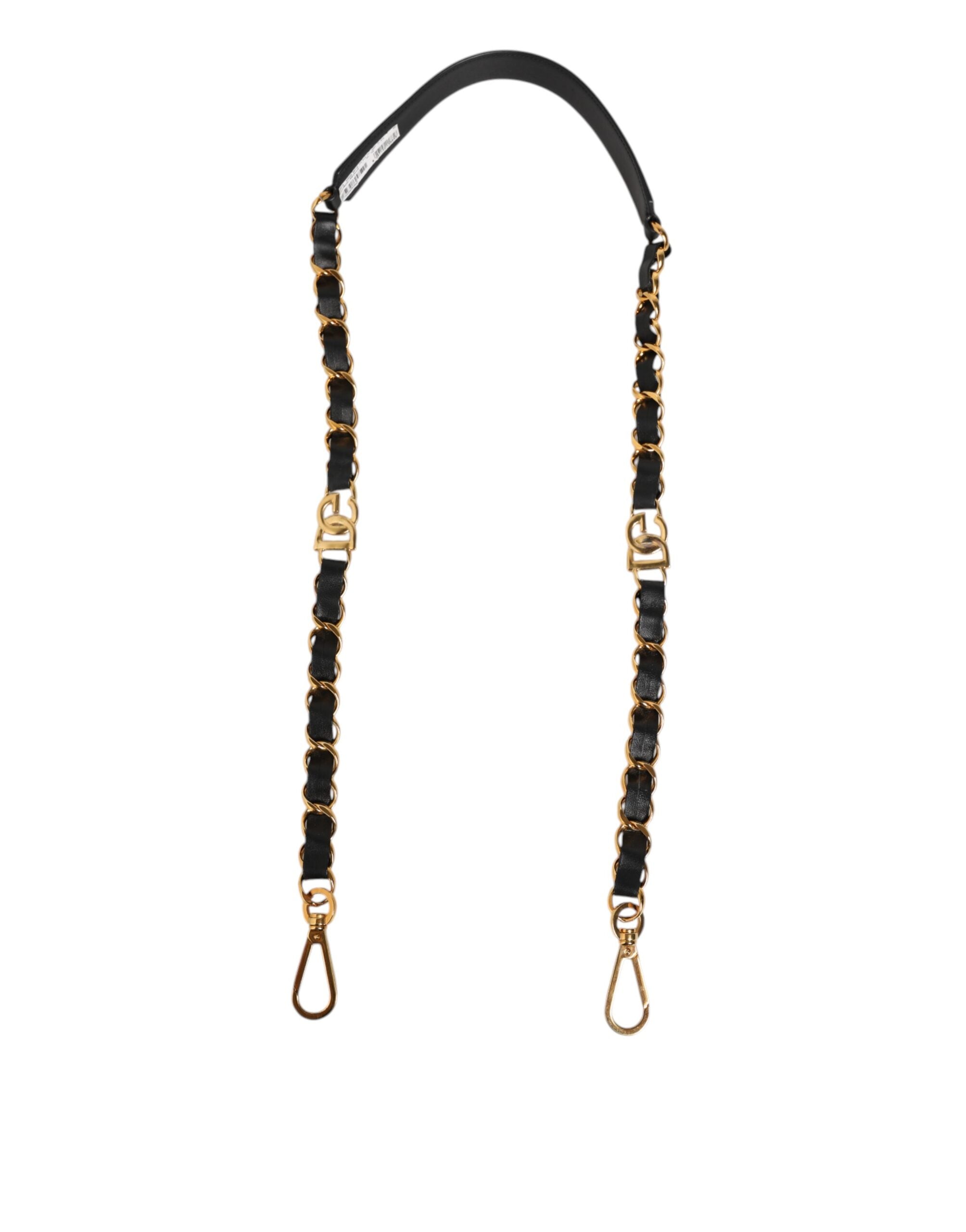 Dolce & Gabbana Black Leather Gold Chain Bag Accessory Shoulder Strap