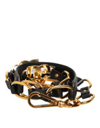 Dolce & Gabbana Black Leather Gold Chain Bag Accessory Shoulder Strap