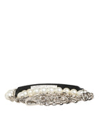 Dolce & Gabbana Black Leather Pearl Chain Bag Accessory Shoulder Strap