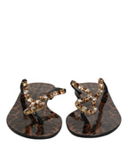 Dolce & Gabbana Black Crystals Flats Sandals Beachwear Shoes