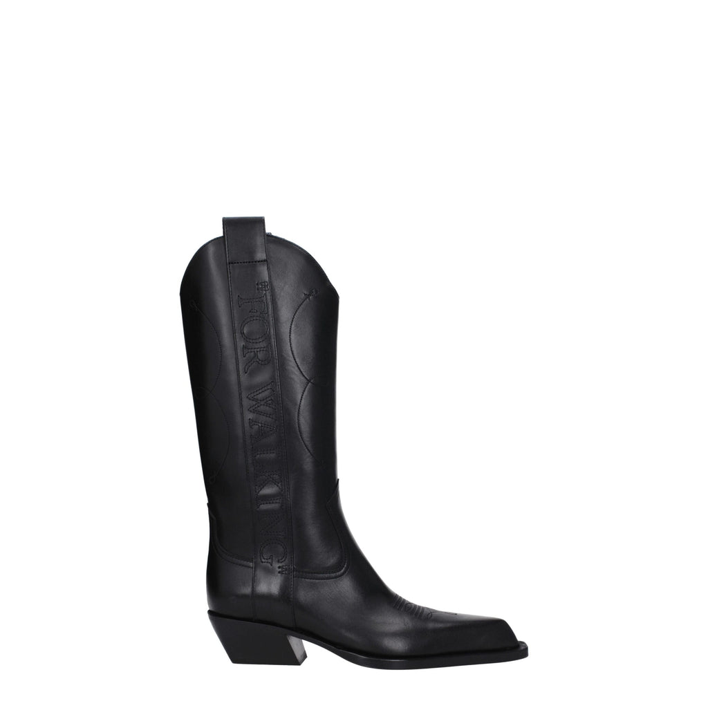 Off-White Black Leather High Heel Boots