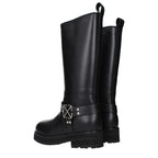 Off-White Black Leather Flat Boots