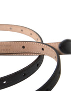 Dolce & Gabbana Black Leather Long Skinny Gold Metal Buckle Belt