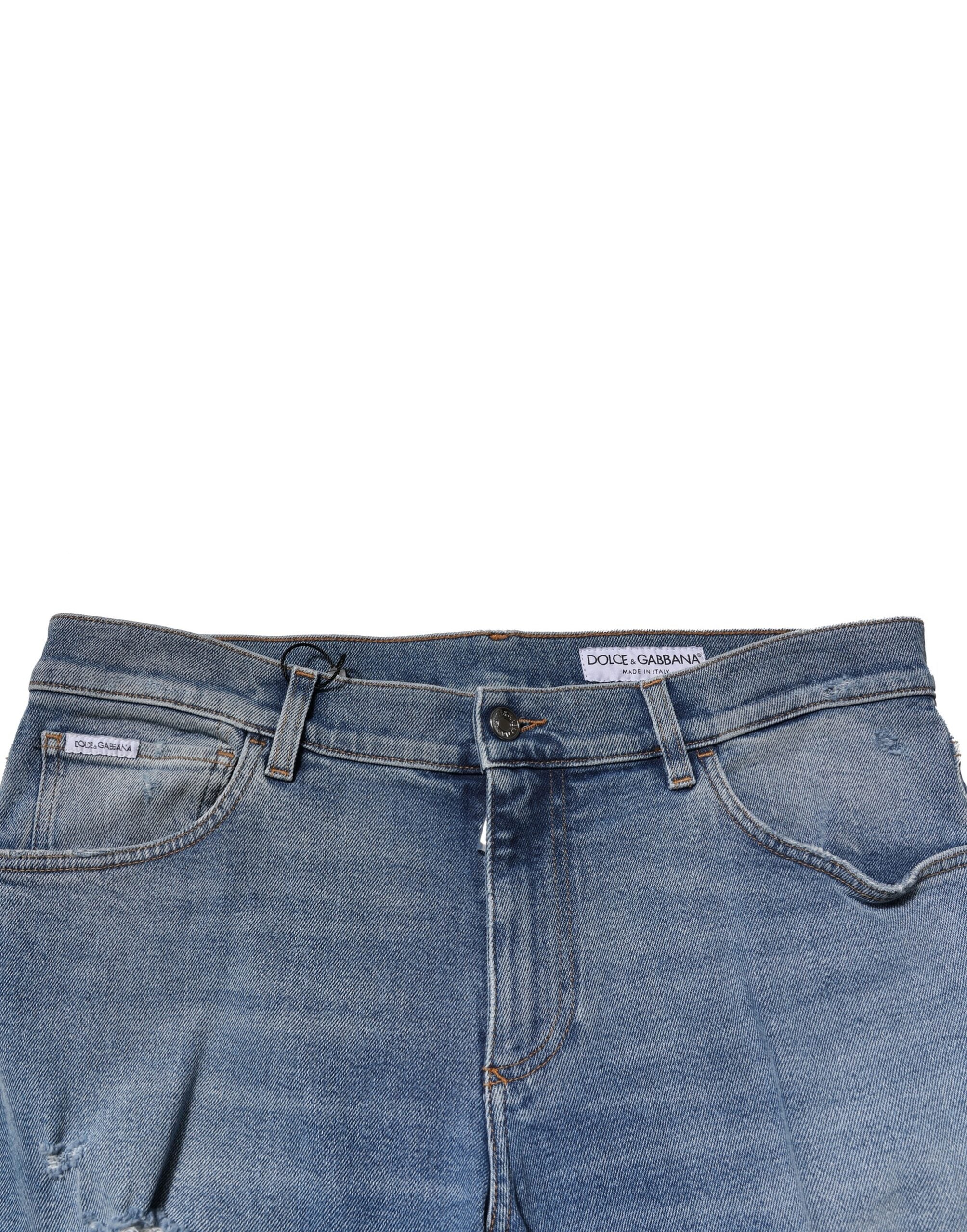 Dolce & Gabbana Blue Distressed Cotton Slim Men Denim Jeans