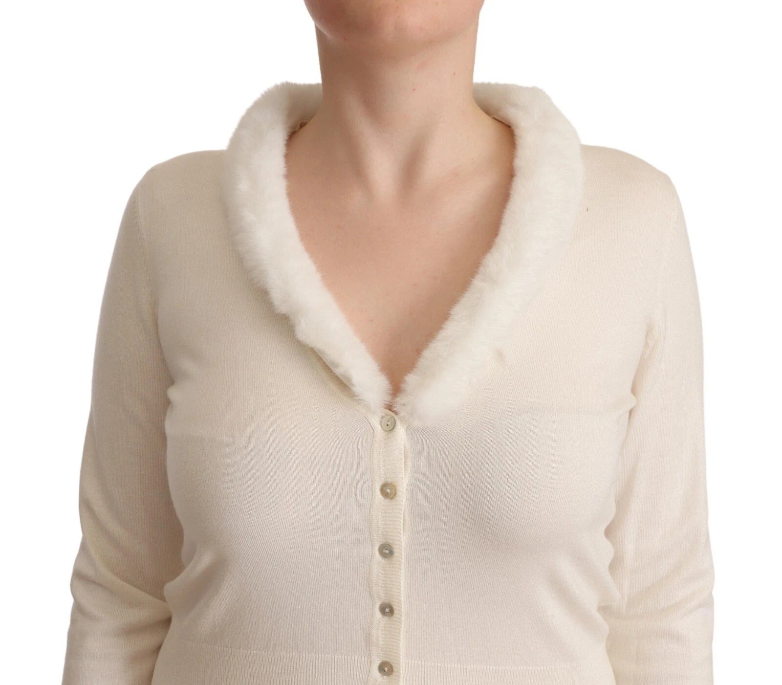 Liu Jo White Viscose Long Sleeves Fur Shearling Blouse