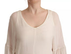 Patrizia Pepe Off White Silk Long Sleeves Deep Vneck Top