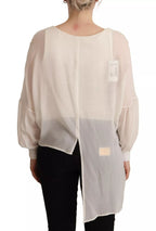 Patrizia Pepe Off White Silk Long Sleeves Deep Vneck Top