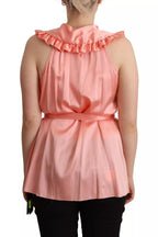 Dolce & Gabbana Pink Silk Stretch Sleeveless Collared Top Blouse