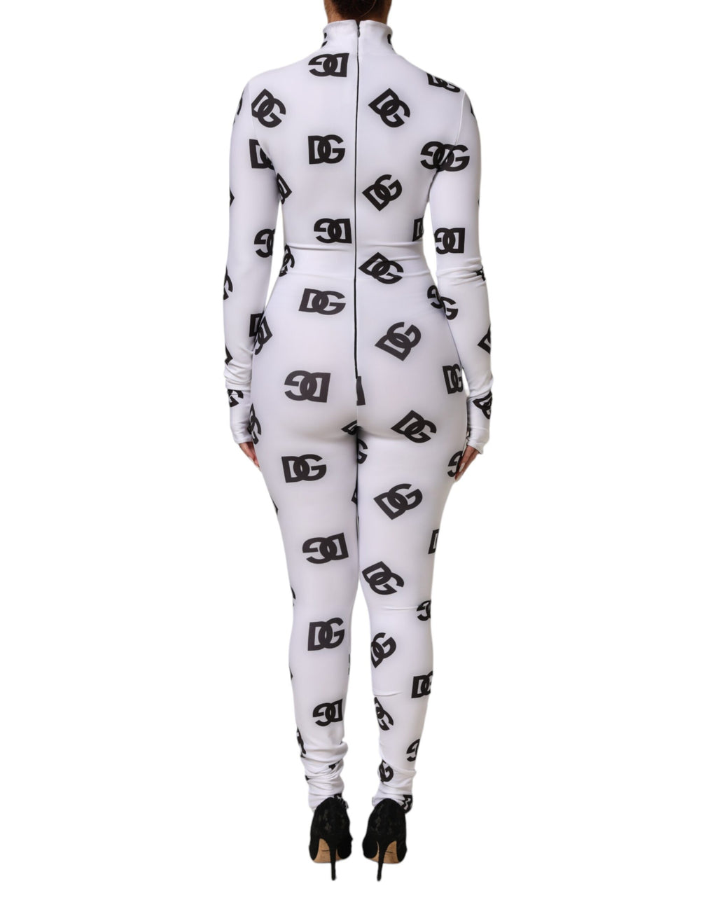 Dolce & Gabbana Black White Logo Monogram Long Sleeves Jumpsuit Dress