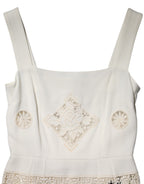 Dolce & Gabbana White Floral Lace Sleeveless Midi Dress