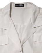 Dolce & Gabbana Off White Silk Button Down Polo Shirt Top