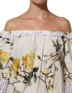 Dolce & Gabbana White Floral Lace Off Shoulder Mini Dress