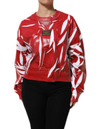 Dolce & Gabbana Red White Cotton Printed Pullover Sweater