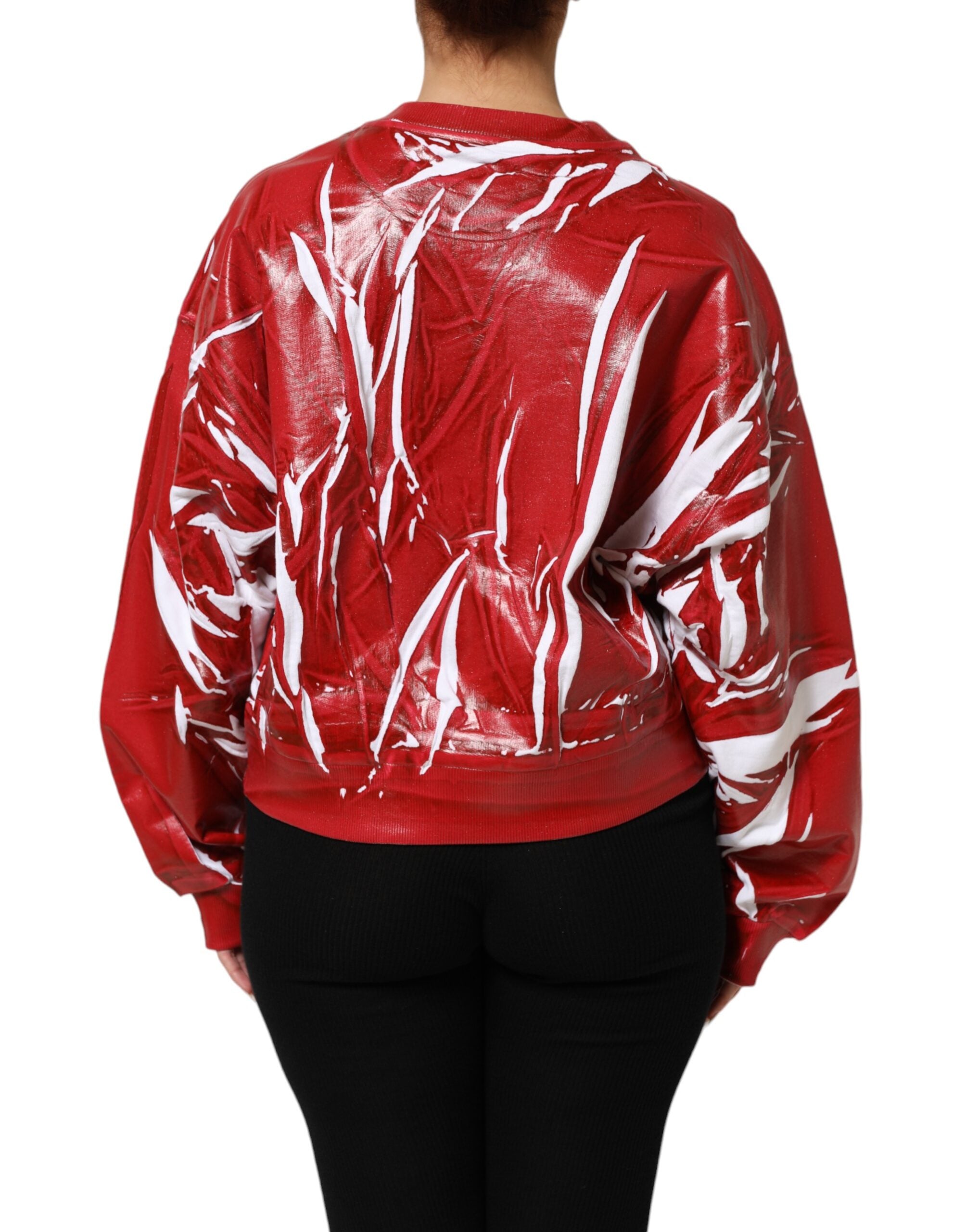Dolce & Gabbana Red White Cotton Printed Pullover Sweater