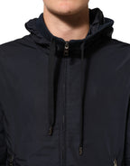 Dolce & Gabbana Blue Logo Tape Hooded Full Zip Bomber Jacket