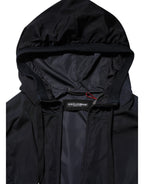 Dolce & Gabbana Blue Logo Tape Hooded Full Zip Bomber Jacket