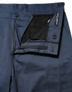 Dolce & Gabbana Blue Cotton Mid Waist Dress Men Trouser Pants