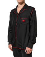 Dolce & Gabbana Black Red Contrast Trim Silk Casual Shirt