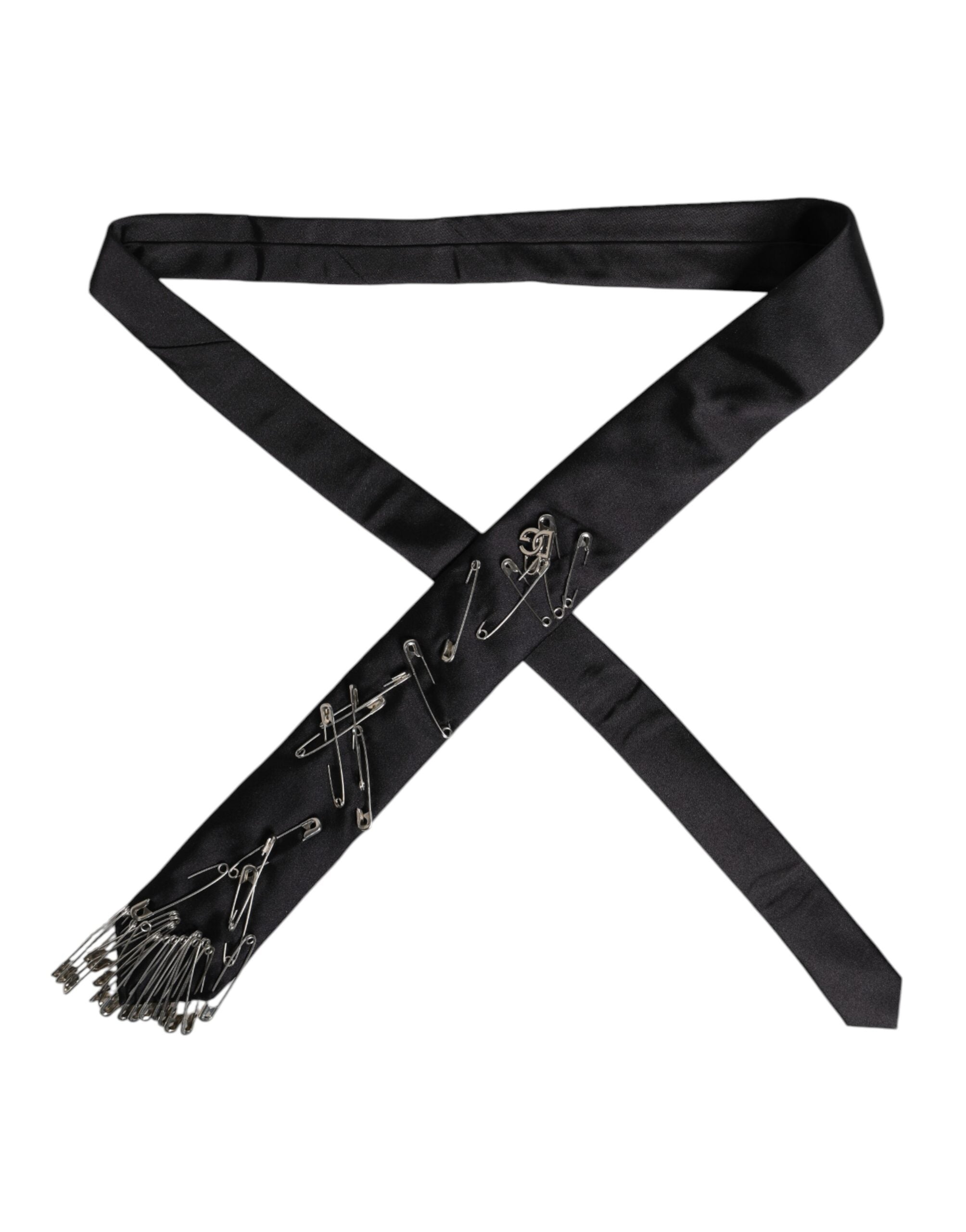 Dolce & Gabbana Black Safety Pins Silk Adjustable Necktie Accessory Tie