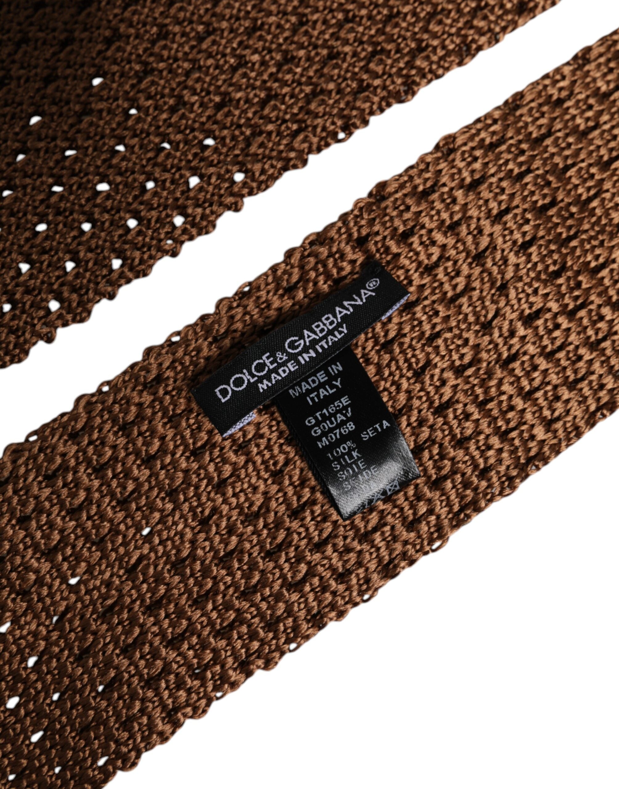 Dolce & Gabbana Brown 100% Silk Adjustable Necktie Men Accessory Tie