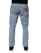 Dolce & Gabbana Blue Cotton Distressed Slim Fit Denim Jeans