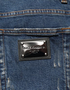 Dolce & Gabbana Blue Tattered Cotton Skinny Men Denim Jeans