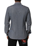 AGLINI Blue Denim Regular Fit Collared Long Sleeve Casual Shirt