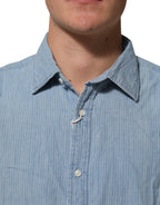 Deperlu Blue Denim Regular Fit Collared Long Sleeve Men Shirt