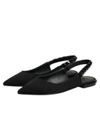 Dolce & Gabbana Black Crystal Charmeuse Slingback Shoes
