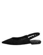 Dolce & Gabbana Black Crystal Charmeuse Slingback Shoes