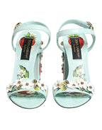 Dolce & Gabbana Mint Green Floral Studs Heels Sandals Shoes