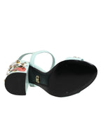 Dolce & Gabbana Mint Green Floral Studs Heels Sandals Shoes
