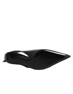 Dolce & Gabbana Black Zipper Leather Heels Slingbacks Shoes