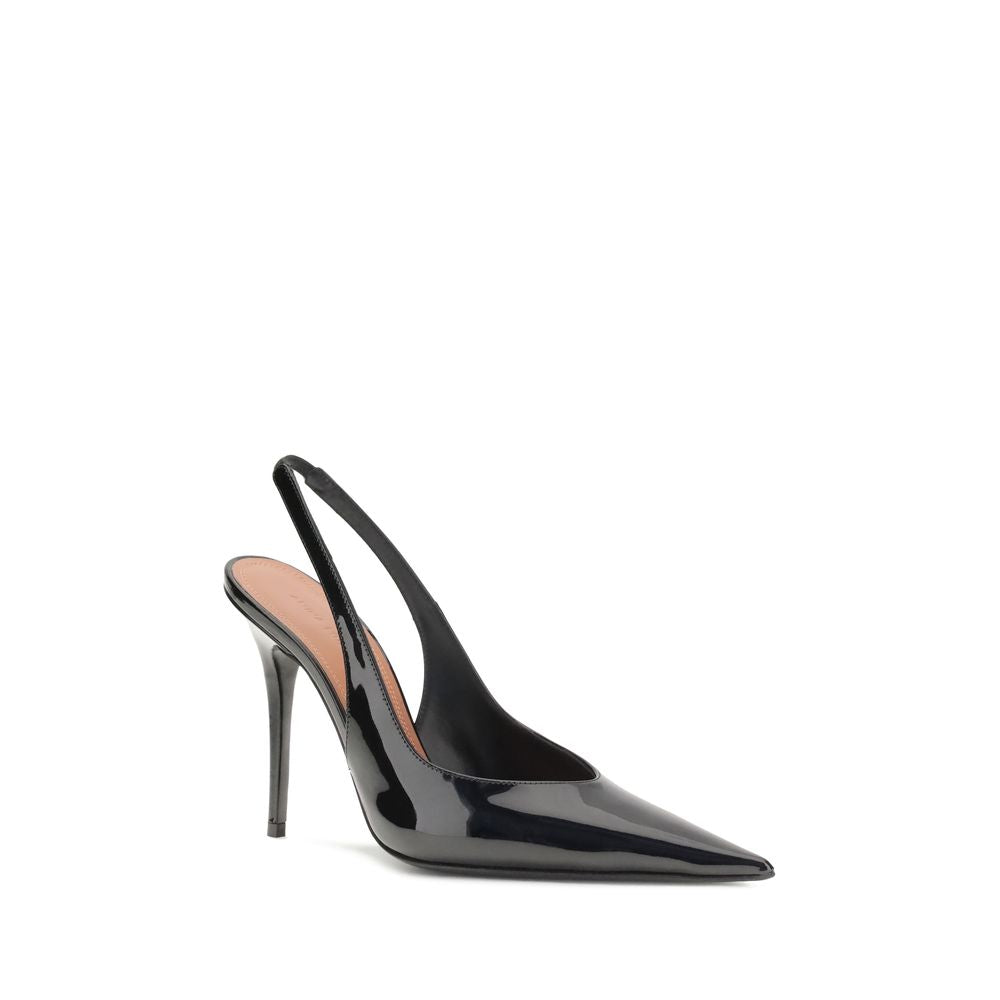 Amina Muaddi Black Leather Pumps
