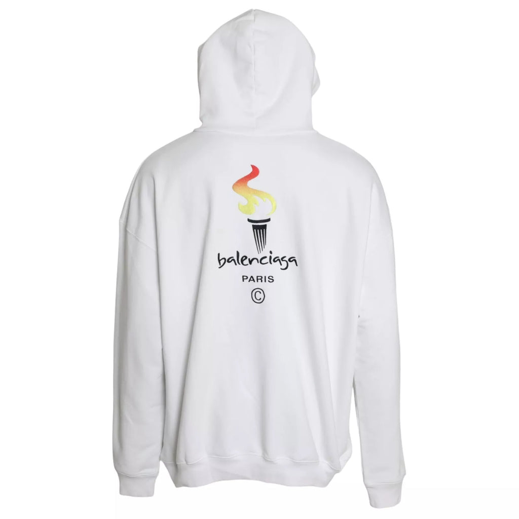 Balenciaga White Cotton Hooded Pullover OVERSIZE Sweater