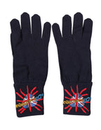 Dolce & Gabbana Blue Wool Knit #DGLovesLondon Embroidered Mitten Gloves