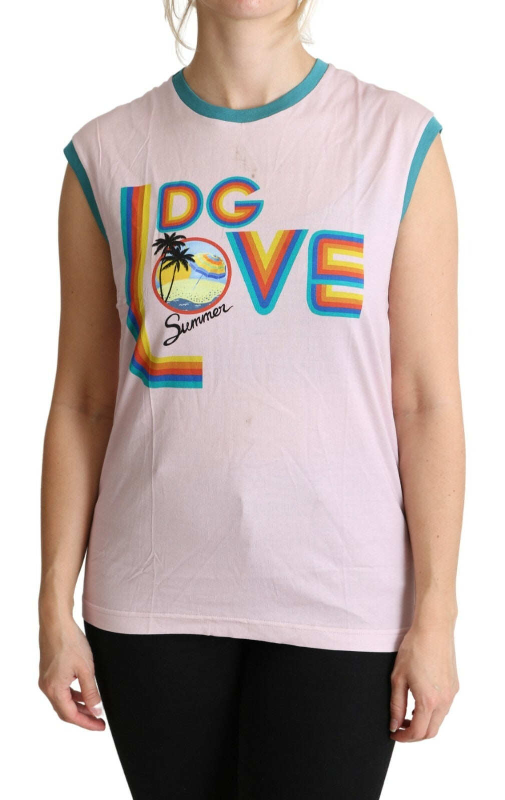 Dolce & Gabbana Multicolor DG Love Cotton Round Neck Tank Tops