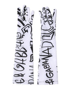 Dolce & Gabbana Black White DG Logo Elbow Length Mitten  Gloves
