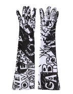 Dolce & Gabbana Gloves Black White DG Logo Elbow Length Mitten