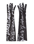 Dolce & Gabbana Black White DG Logo Elbow Length Mitten Gloves