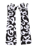 Dolce & Gabbana Black White DG Logo Elbow Length Mitten Gloves