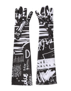 Dolce & Gabbana Black White DG Logo Elbow Length Mitten Gloves
