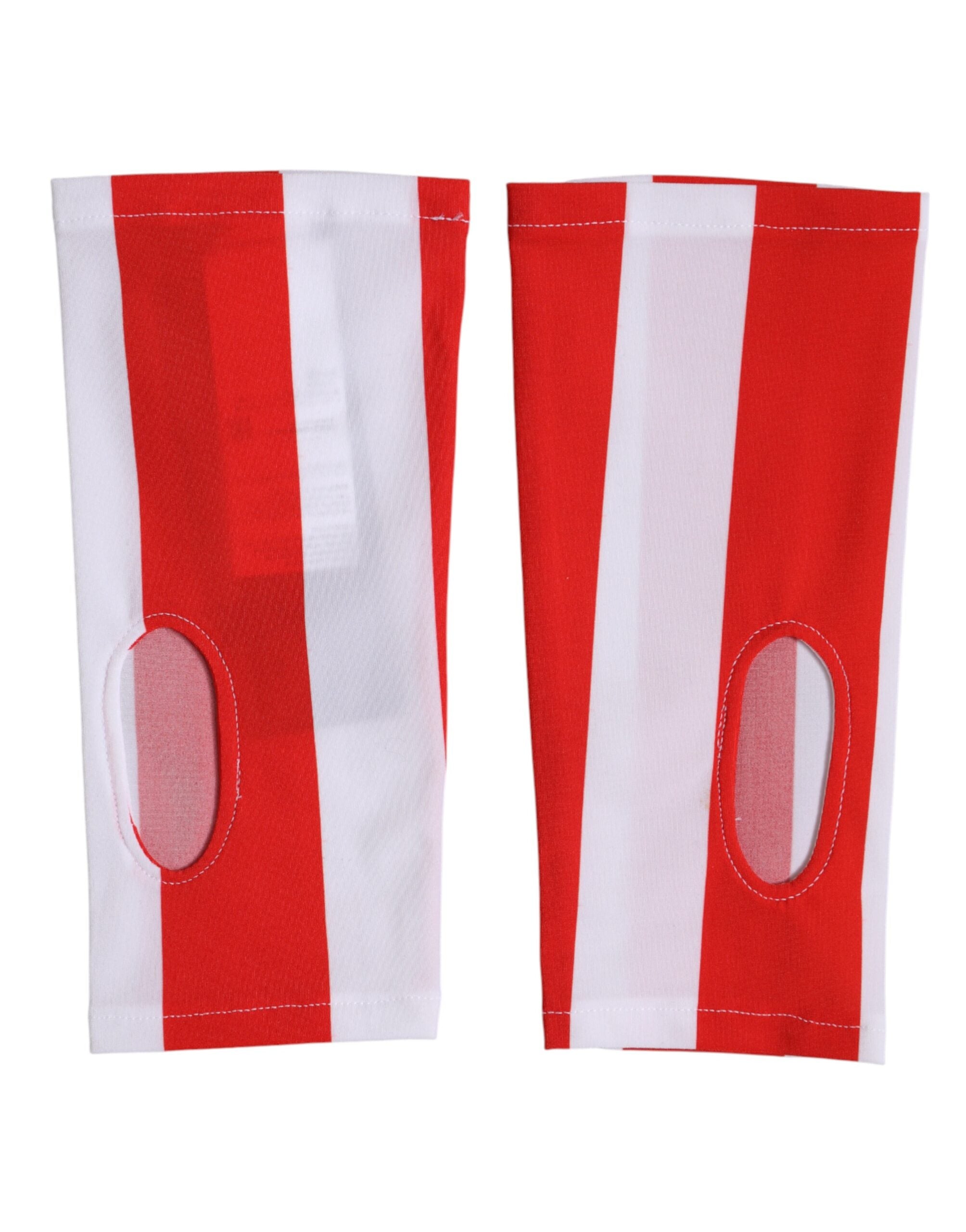 Dolce & Gabbana Red White Nylon Fingerless Wrist Length Gloves