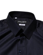 Dolce & Gabbana Blue Cotton Collared Long Sleeve GOLD Men Dress Shirt